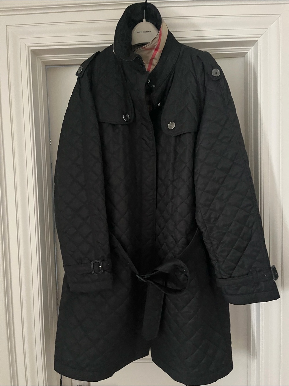 Burberry Black Quilted Trench Coat with Belt
